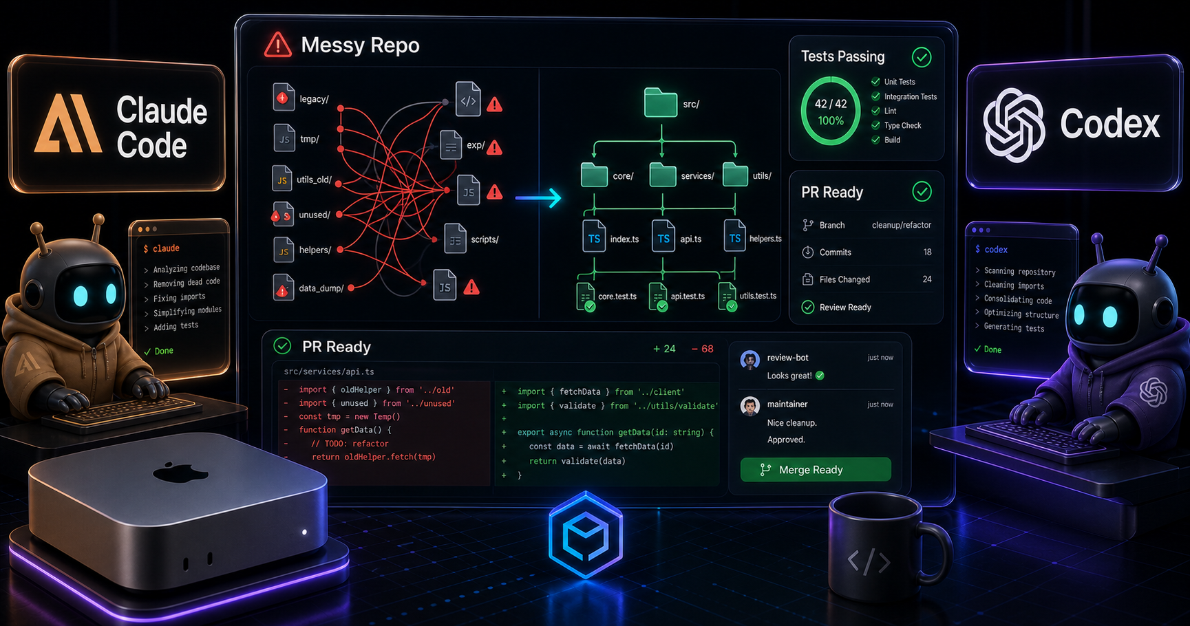 Hyperbox code review dashboard cleaning up an AI-generated repository